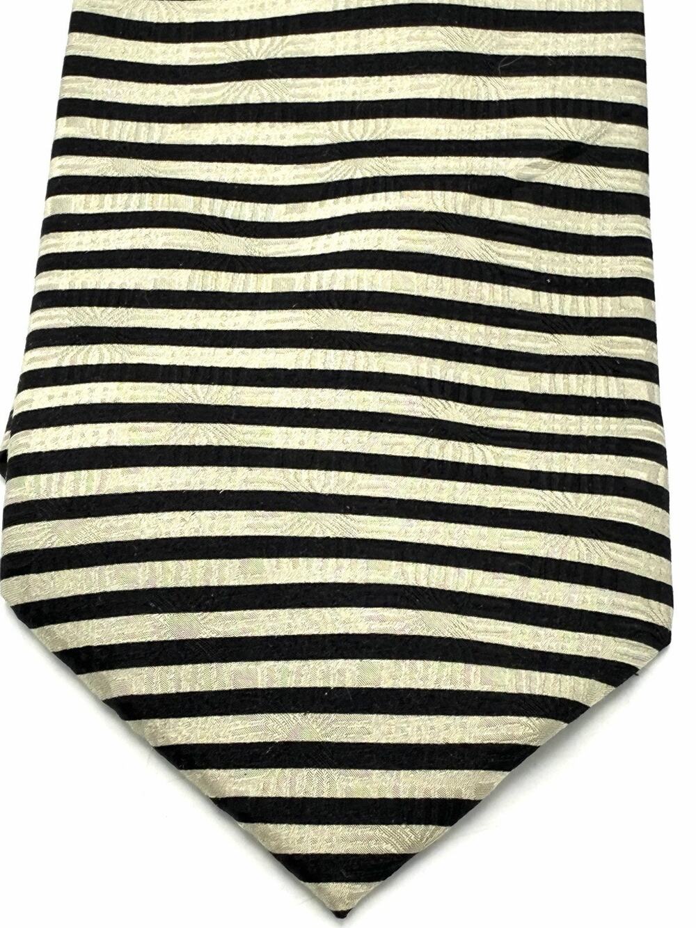 Vintage Tongue Tied Tom McLellon Silk Tie Black Cream Stripe Handmade Korea